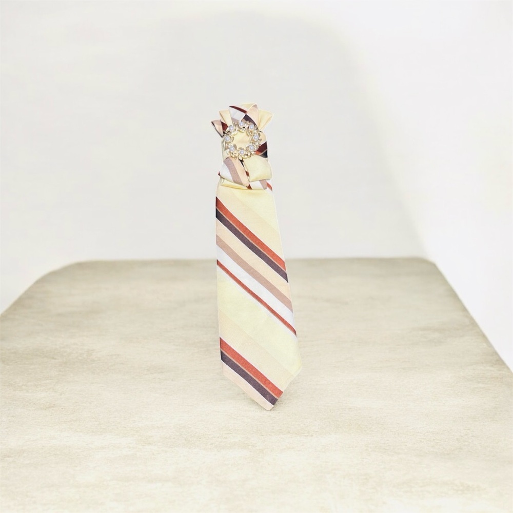 The Men's Store Striped Necktie with Pearl Brooch